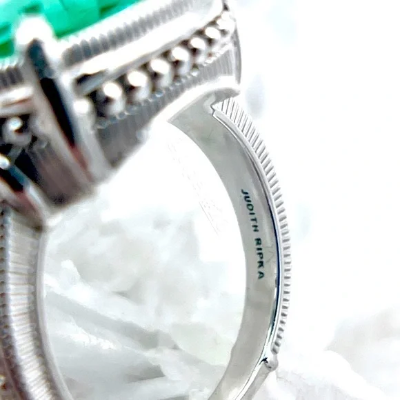 EUC Judith Ripka Sterling Silver 3.0 carat synthetic Paraiba Spinel Cushion Ring - Picture 6 of 10